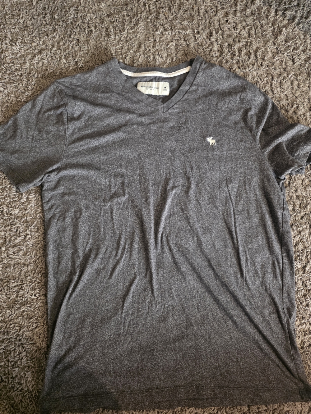 Abercrombie & Fitch Men's Charcoal V-Neck Tee
